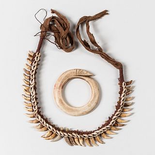 New Guinea Dog Tooth Necklace and Shell Ring