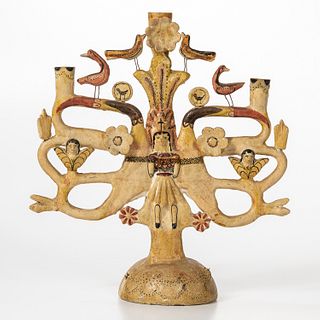 Mexican Polychrome Tree of Life Candelabra