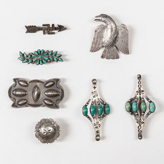 Seven Southwest Silver Brooches