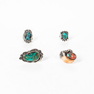 Four Southwest Silver and Turquoise Rings