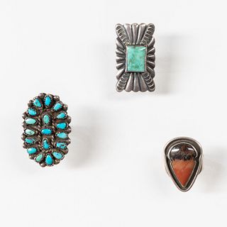 Three Southwest Silver and Turquoise Rings