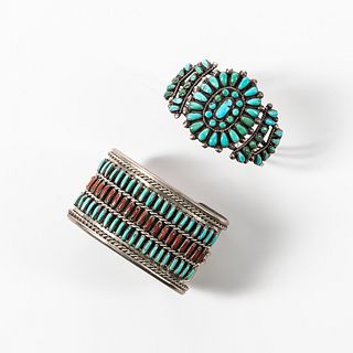 Two Zuni Silver and Turquoise Bracelets