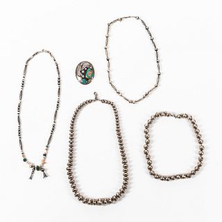 Four Southwest Silver Bead Necklaces