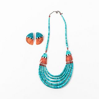 Turquoise and Shell Necklace and Earrings