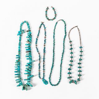 Four Southwest Turquoise Necklaces and Bracelet
