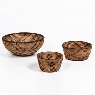 Three Pima Basketry Bowls