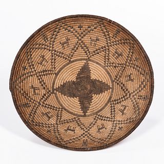 Southwest Coiled Pictorial Basketry Tray