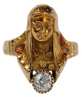 14 Karat Gold and Diamond Egyptian