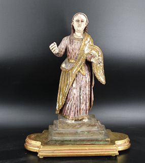 Santo Figure Carved Gesso & Painted With Base.