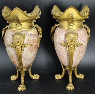 A Fine quality Pair Of Bronze Mounted Marble Urns
