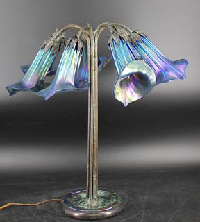Vintage Tiffany Style Bronze Lamp With Favrile