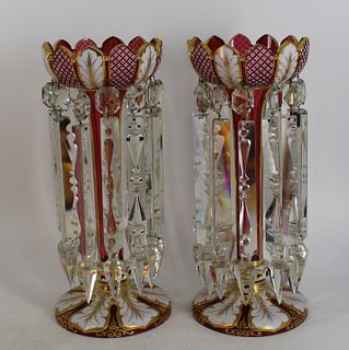 A Pair Of Bohemian Enameled Glass Lusters.