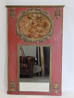 Antique Paint Decorated Trumeau Mirror.
