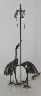 Midcentury Heron Form Lamp On Lucite Base.