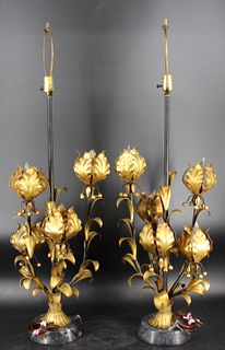Midcentury Pair Of Italian Gilt Metal Floral Form