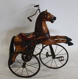 Vintage Carved & Paint Decorated Horse Form Tri