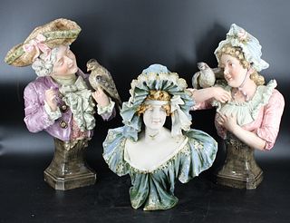 3 Large Glazed Porcelain Busts As/Is.