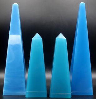 (2) Pair of Opalescent Blue Glass Obelisks.