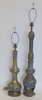 (2) Tall Asian Cloisonne Lamps.