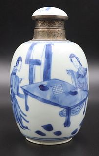 Chinese KangXi Silver Mounted Blue and White Jar.