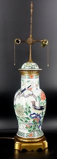 Chinese Famille Verte Bronze Mounted Lamp.