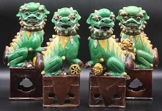 (4) Chinese Sancai Style Foo Dogs on Pedestals.