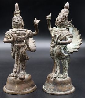 Pair of Burmese? Bronze Figures of Kinnari.
