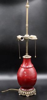 Chinese Sang de Beouf Vase Mounted as a Lamp.