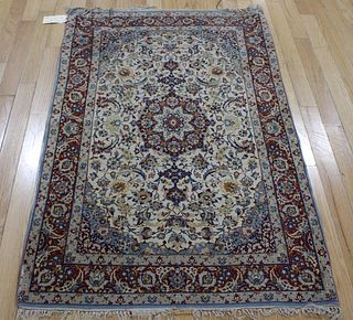 Vintage And Finely Hand Woven Silk Carpet.