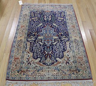 Vintage & Finely Hand Woven Silk Pictorial Carpet