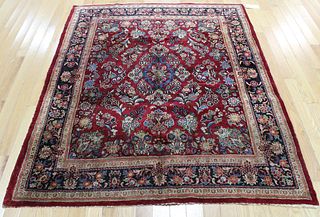 Vintage And Finely Hand Woven Sarouk Style Carpet.