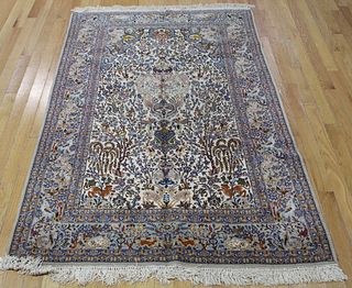 Vintage & Finely Hand Woven Silk Pictorial Carpet