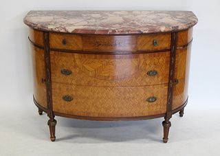 Antique Satinwood Demilune Marbletop Commode.