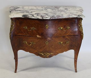 Louis XV Style Inlaid & Marbletop Commode.