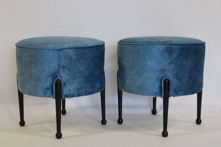 A Pair of Upholstered Stools with Ebonised Legs.