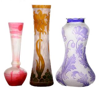 Three French Cameo Glass Vases: