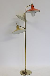 Midcentury Brass Standing Lamp With 3 Enameled