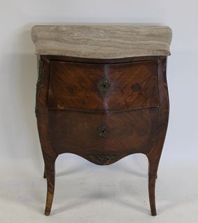 Antique Two Drawer Marbletop Inlaid Commode.