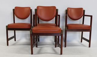 4 Midcentury Chairs With Brass Trim.