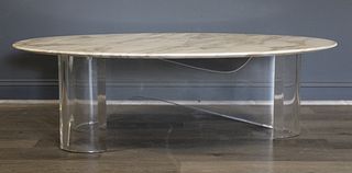 Midcentury Lucite Coffee Table With Marbletop.
