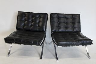 A Midcentury Pair Of Barcelona Style Chairs.