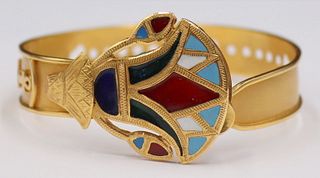 JEWELRY. Egyptian 18kt Gold and Enamel Bracelet.