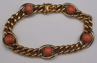 JEWELRY. Italian 18kt Gold and Coral Bracelet.