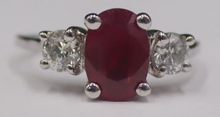 JEWELRY. 14kt Gold, Ruby, and Diamond Ring.