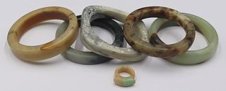 JEWELEY. Jade Ring and (4) Hardstone Bracelets.