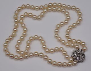 JEWELRY. Double Strand Pearl Necklace with Diamond