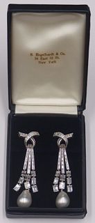 JEWELRY. Platinum, 8+ct Diamond and Pearl Earrings