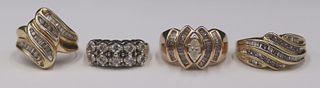 JEWELRY. Grouping of (4) Gold and Diamond Rings.