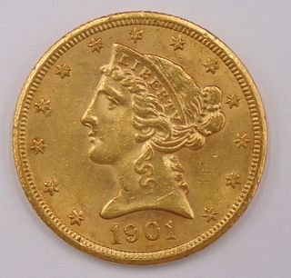 NUMISMATICS. 1901 S $5 Liberty Half Eagle Gold