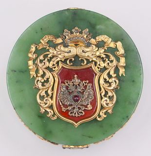 SILVER. Faberge STYLE Spinach Jade, Gilt Silver,